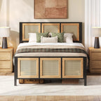 LIKIMIO Queen Bed Frame with Headboard, Wood Camas Queen with Strong Metal Slats Support