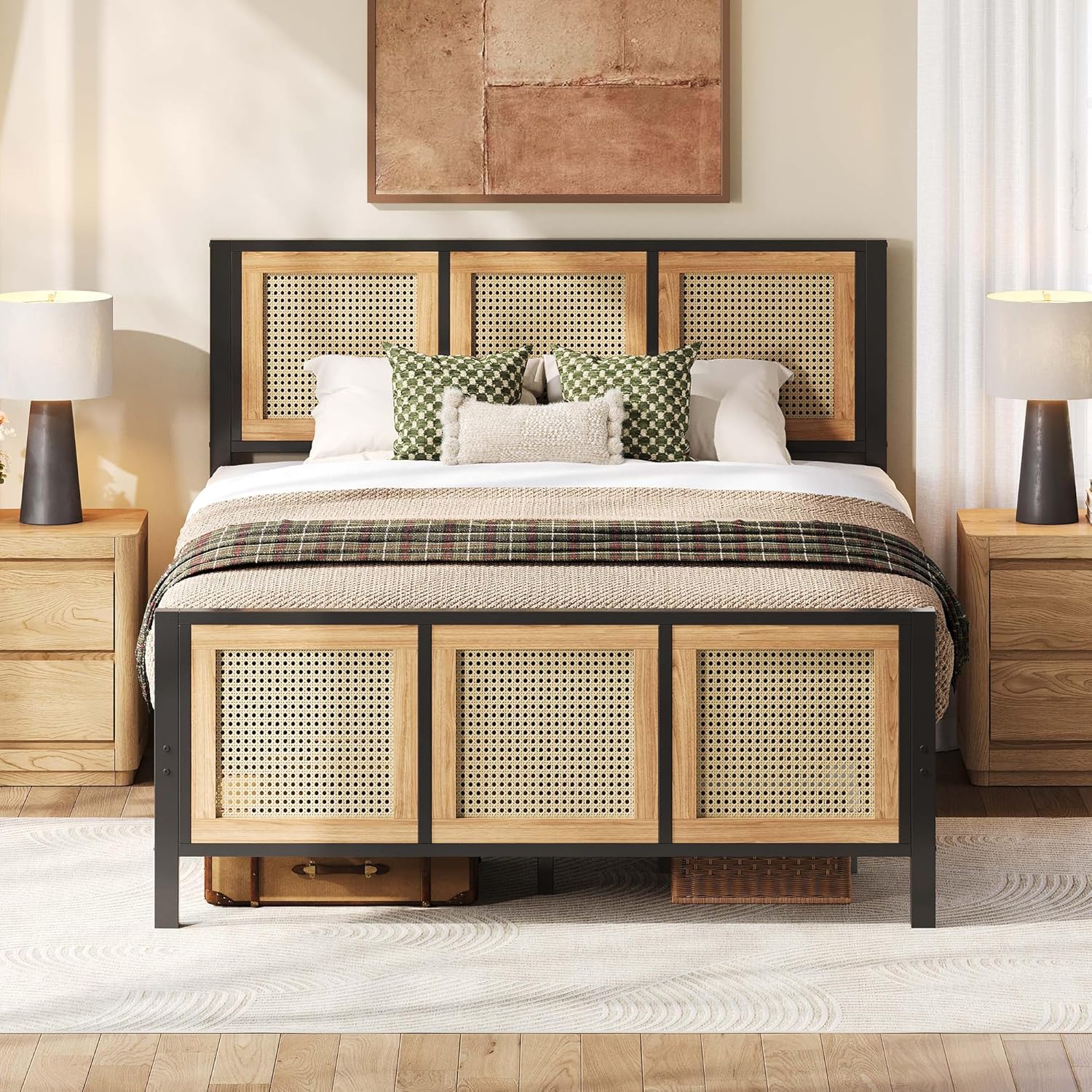 LIKIMIO Queen Bed Frame with Headboard, Wood Camas Queen with Strong Metal Slats Support