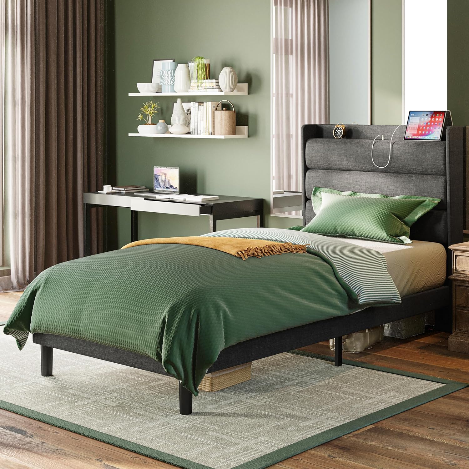 LIKIMIO Double Bed Frame（Storage & Socket Headboard）