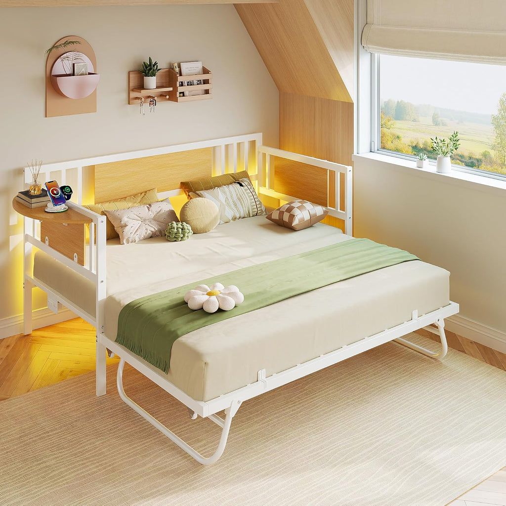 LIKIMIO Daybed with Trundle,  LED Lights and Charging Station, Black