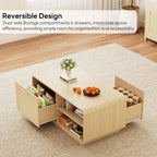 LIKIMIO 39.4" Rattan Coffee Table with Storage Drawers, Natural
