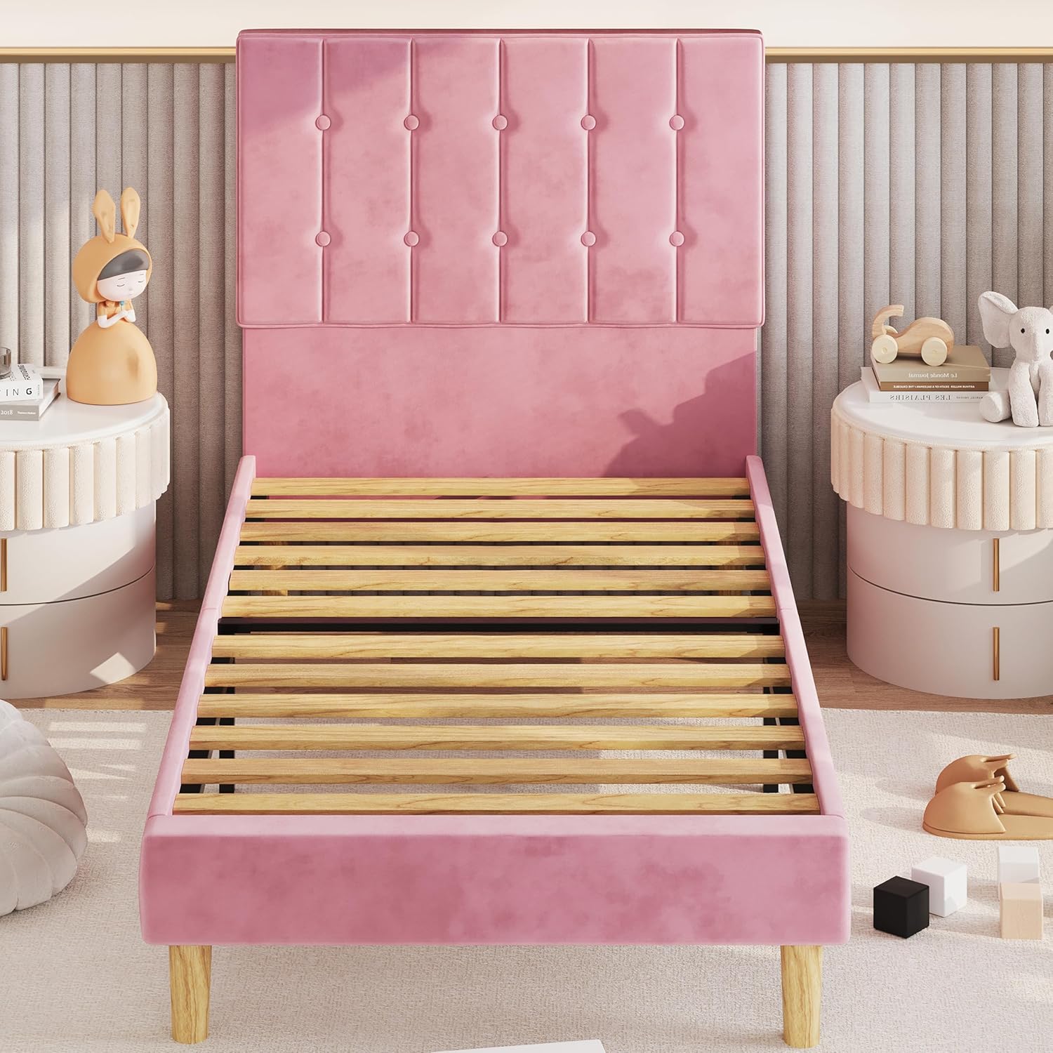 LIKIMIO Velvet Upholstered Bed Frame