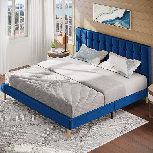 King Bed Frame and Headboard Royal Blue