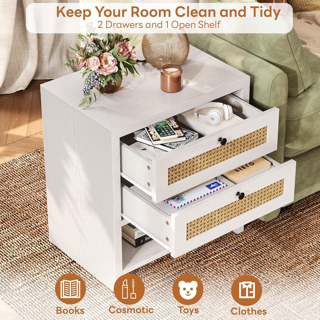LIKIMIO Rattan Charging Nightstand