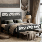 LIKIMIO High Industrial Style Headboard Bed Frame
