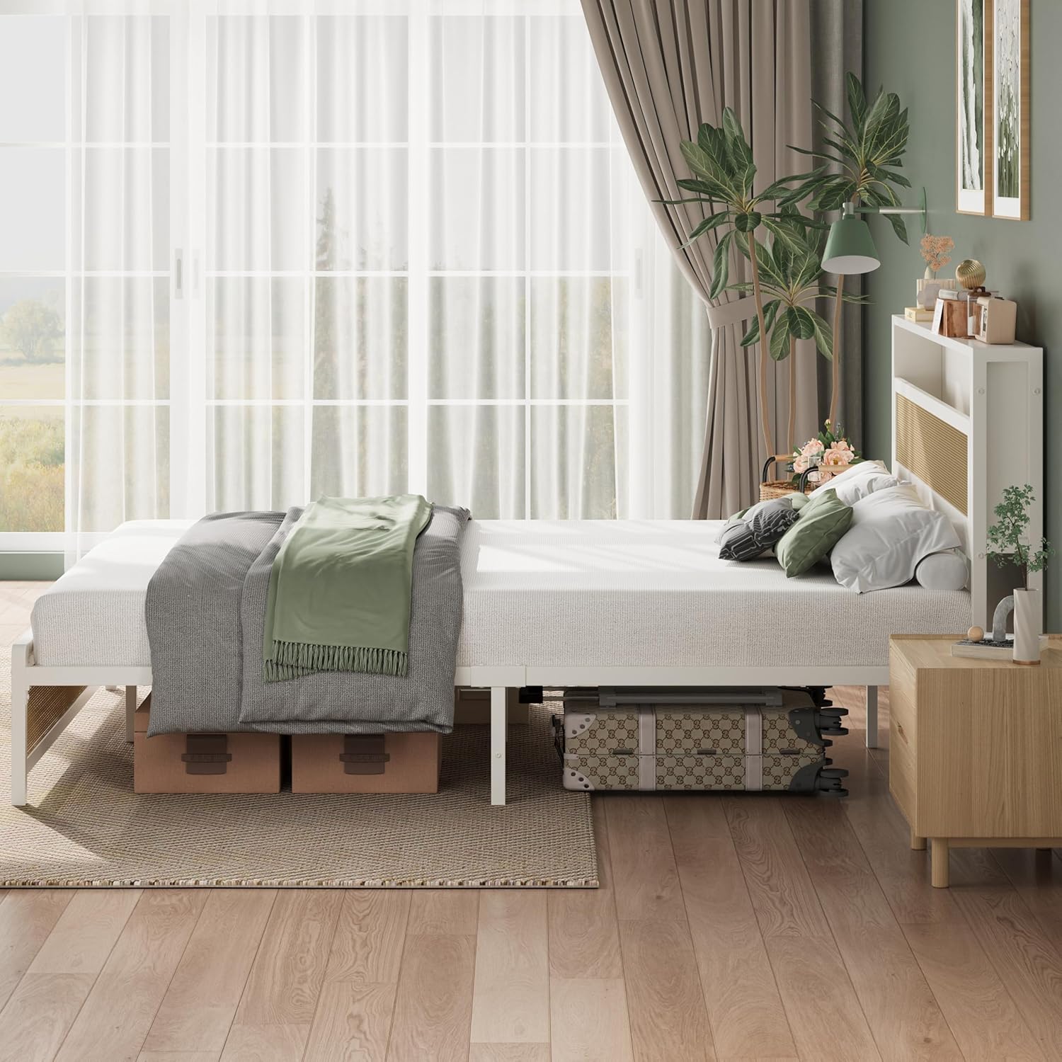 LIKIMIO Modern Rattan Bed Frame