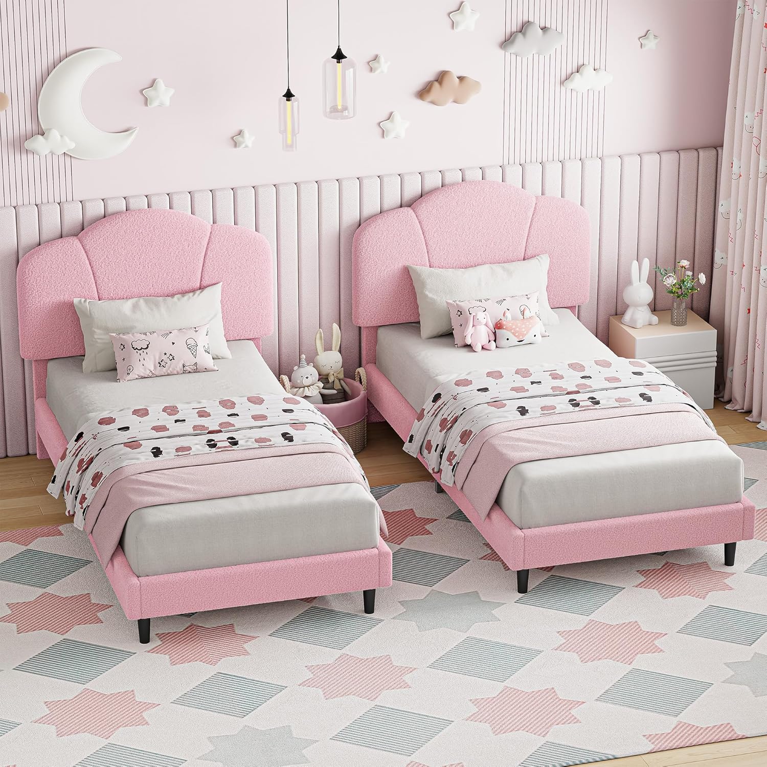 LIKIMIO Lamb Wool Headboard Bed Frame
