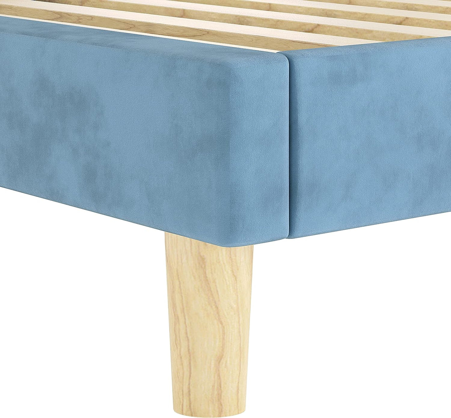 LIKIMIO Velvet Upholstered Platform Bed Light Blue