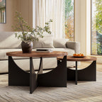 LIKIMIO 31.5" Nesting Round Side Coffee Tables Set of 2,  Walnut