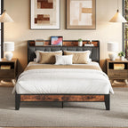 LIKIMIO Full Bed Frame, Storage Headboard with Charging Station
