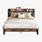 LIKIMIO Full Bed Frame, Storage Headboard with Charging Station