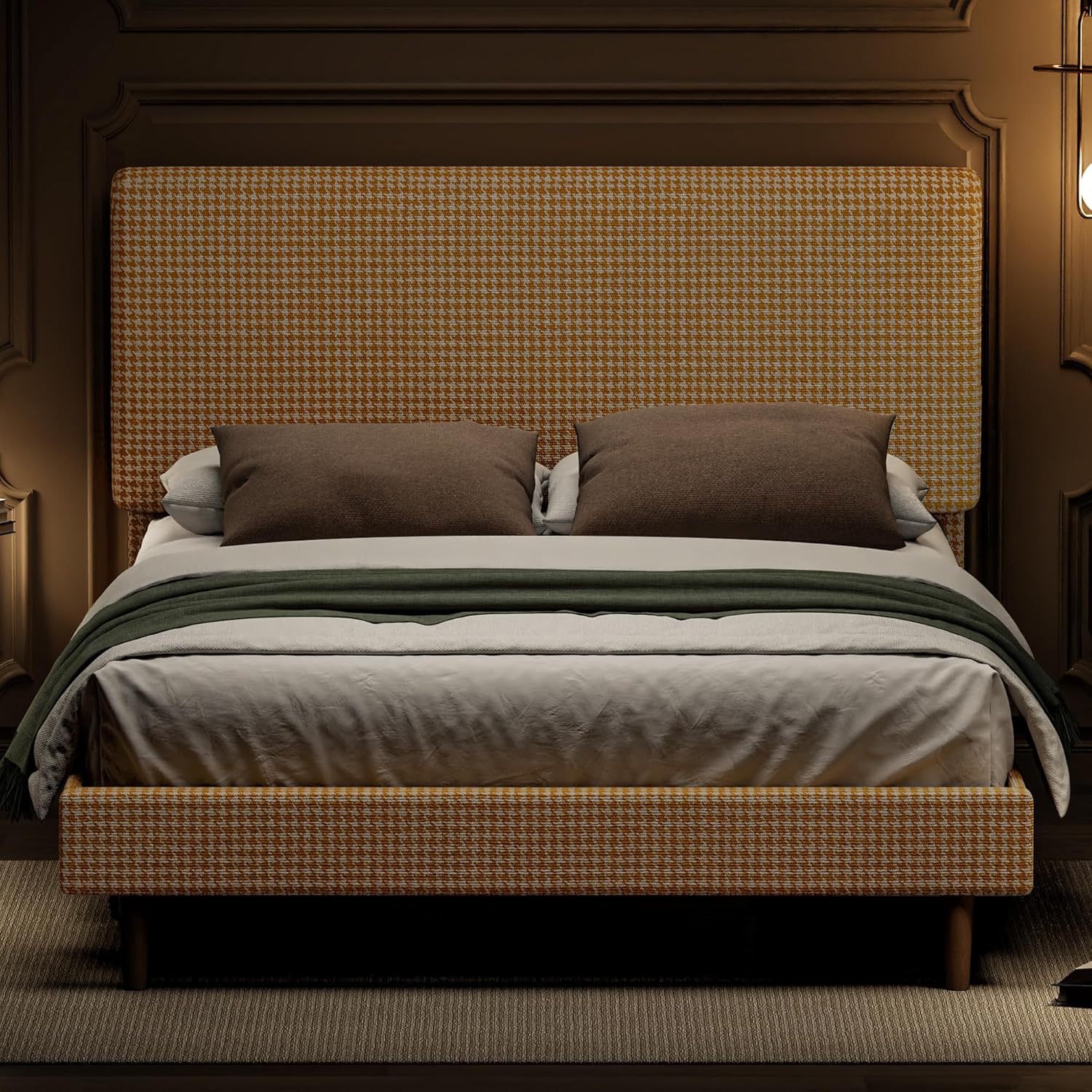 LIKIMIO Wooden Checkered Bed Frame & 100% Cotton Soft Mattress