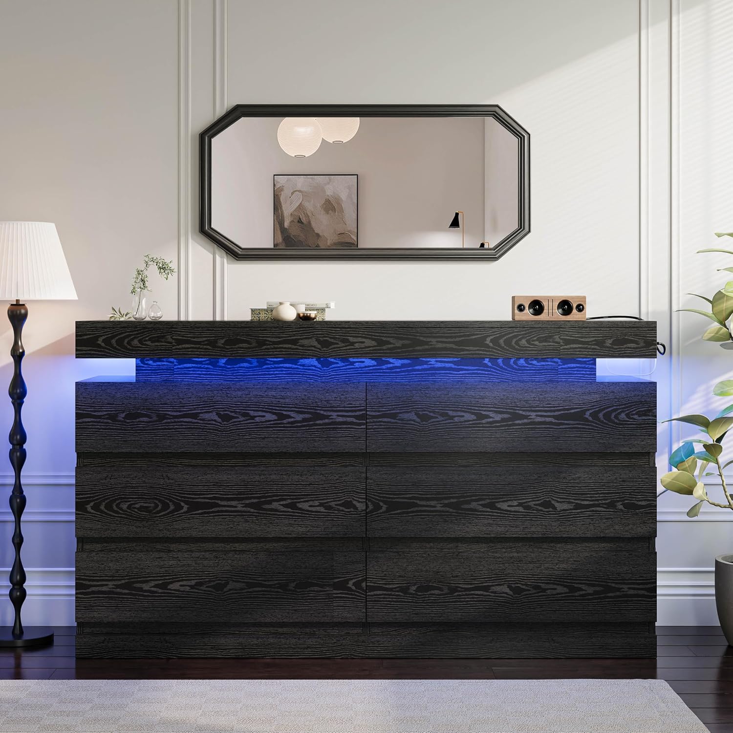 LIKIMIO Upgraded Modern Wooden 6-Drawer Dresser（59“）