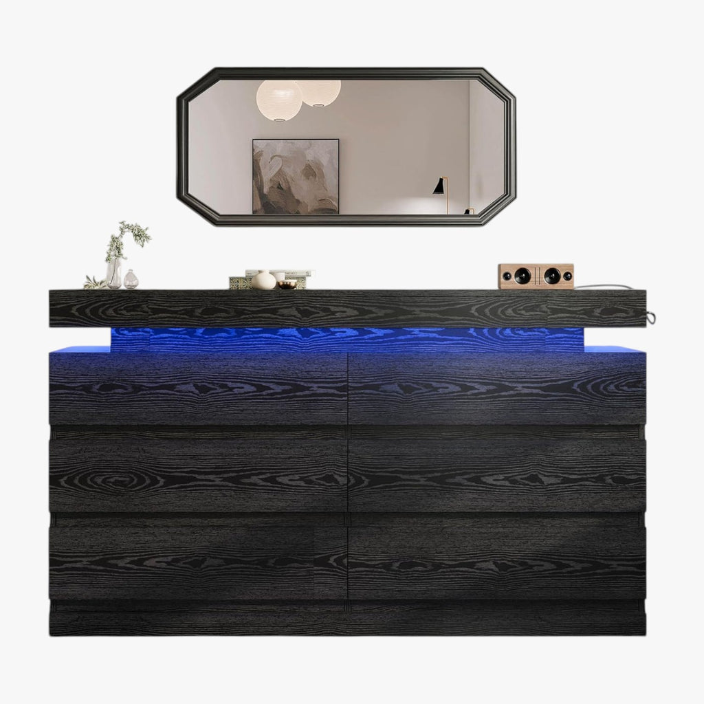 LIKIMIO Upgraded Modern Wooden 6-Drawer Dresser（59“）
