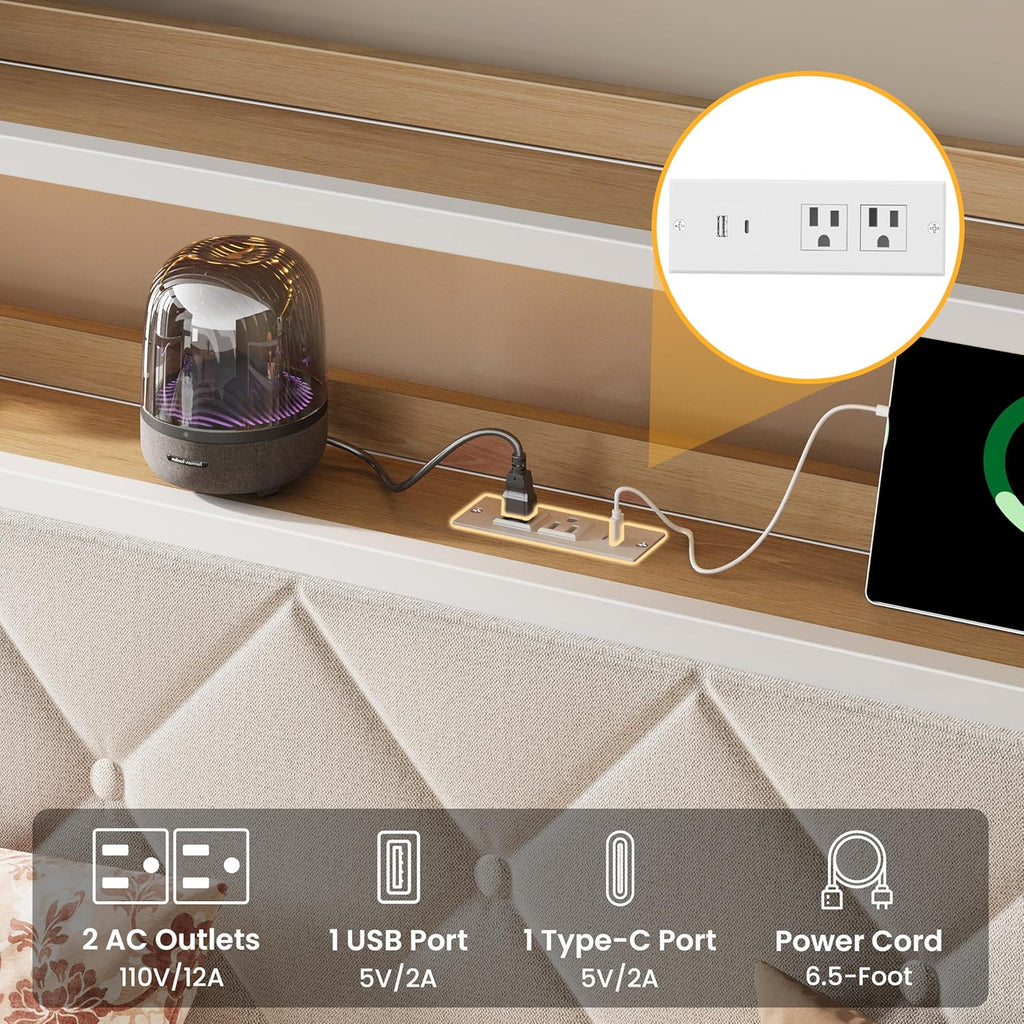 LIKIMIO Twin Daybed with Trundle,  LED Lights & Charging Station, White