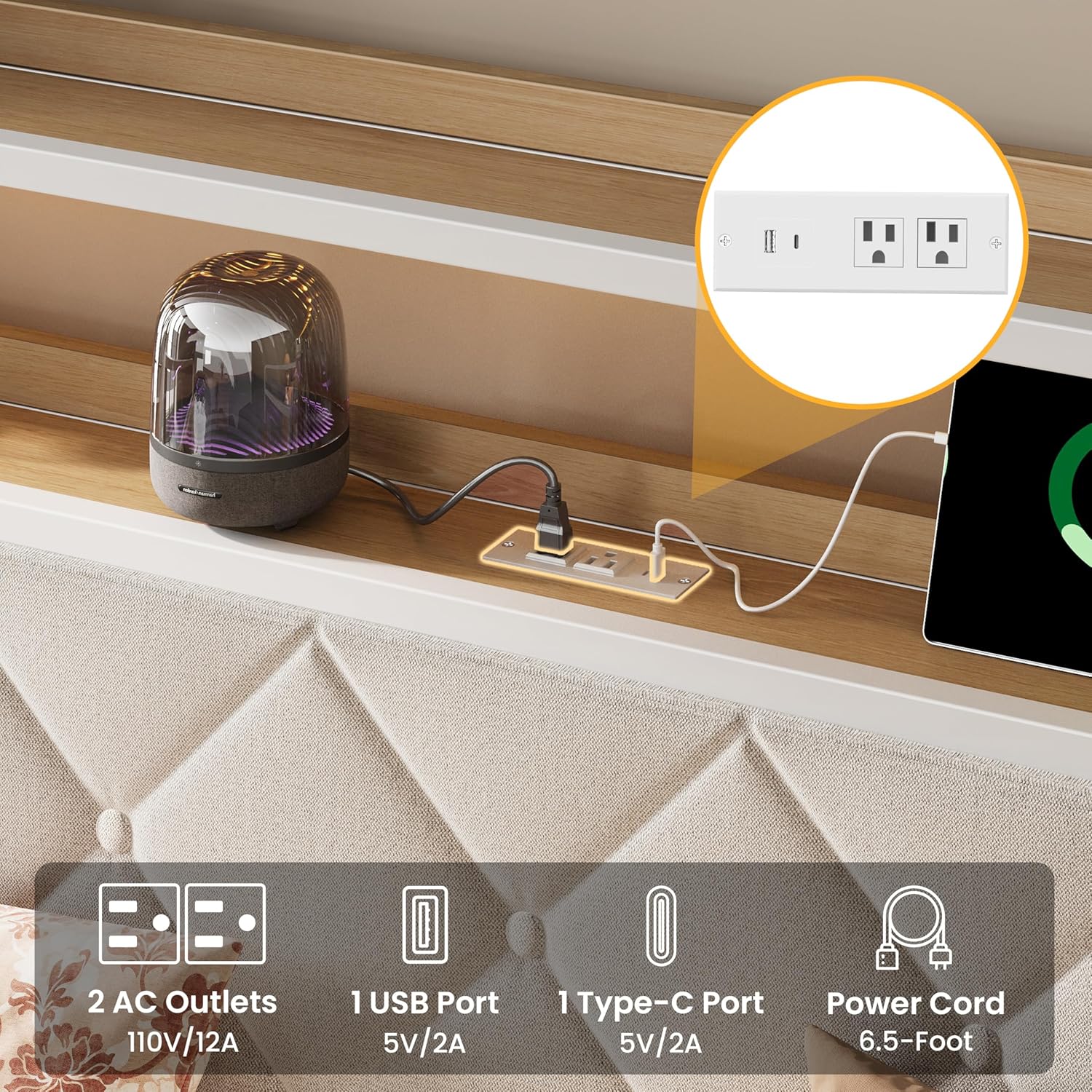 LIKIMIO Twin Daybed with Trundle,  LED Lights & Charging Station, White