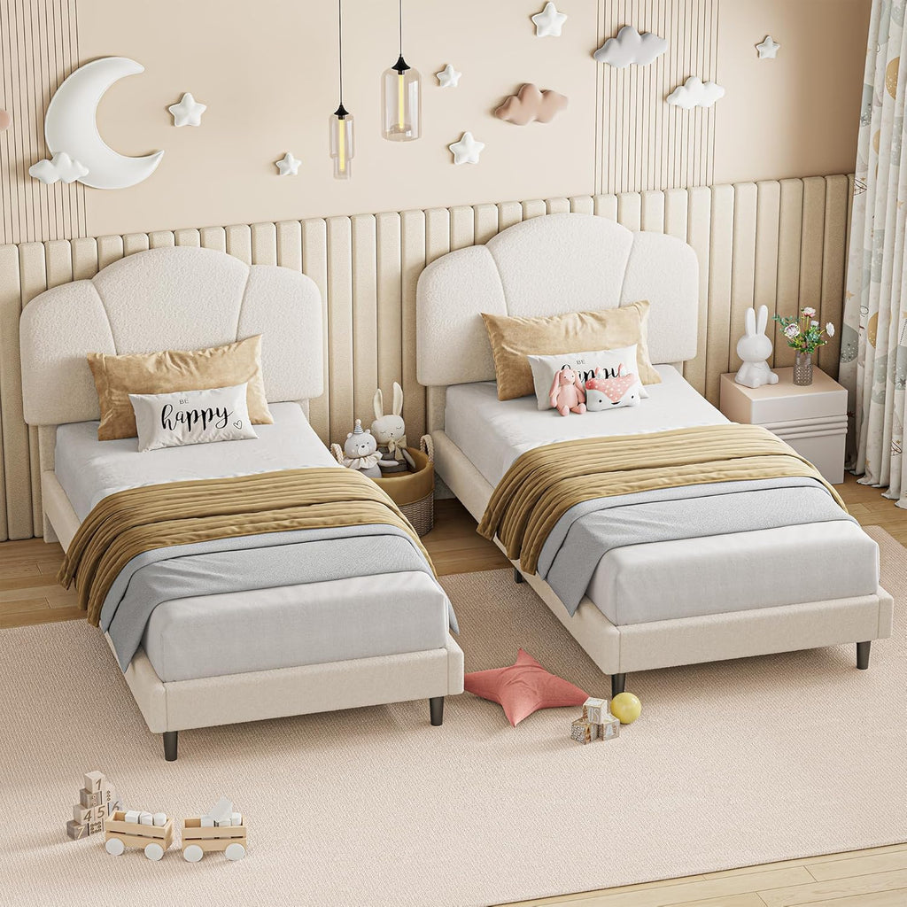 LIKIMIO Lamb Wool Headboard Bed Frame