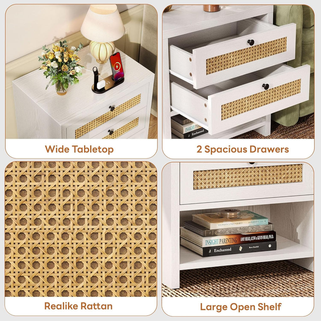 LIKIMIO Rattan Charging Nightstand