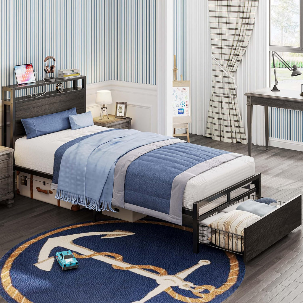 LIKIMIO Drawers and Storage Sockets Bed Frame