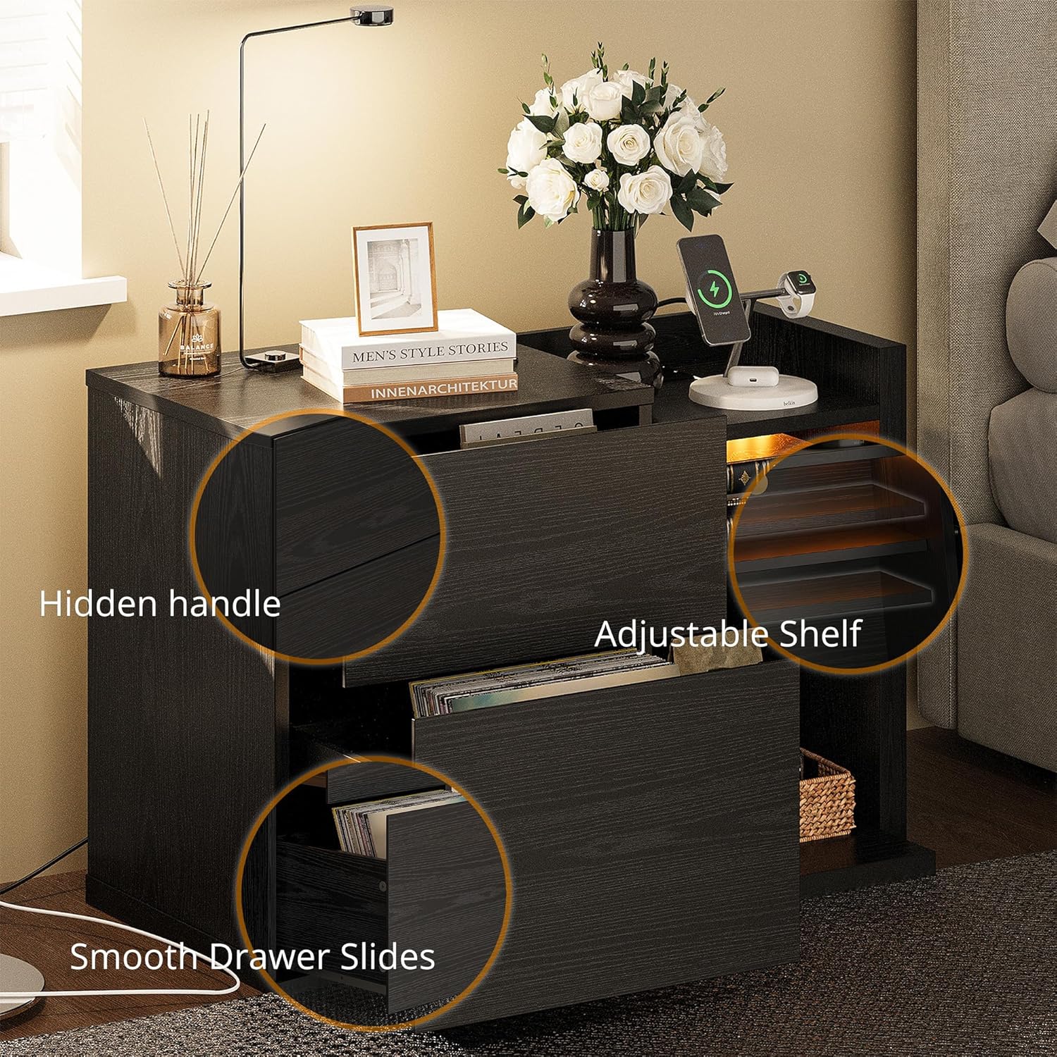 LIKIMIO Wooden Charging Station Nightstand