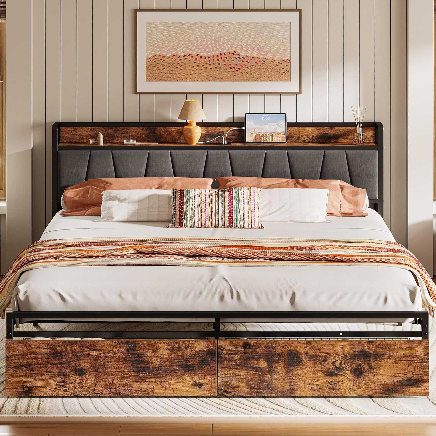 LIKIMIO Charging Storage Bed Frame