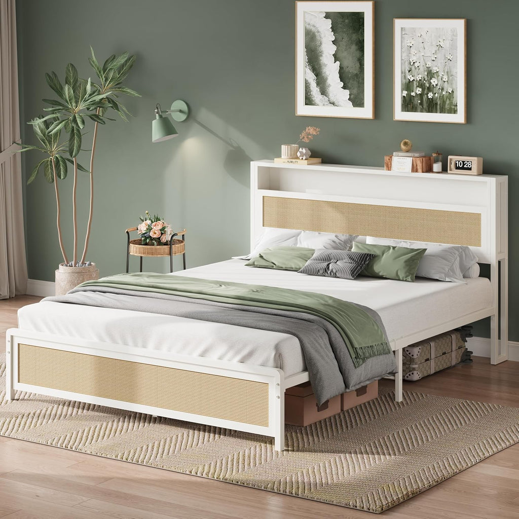 LIKIMIO Modern Rattan Bed Frame