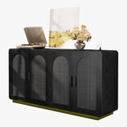 LIKIMIO Rattan Storage Cabinet with LED Lights & Power Outlet, Black