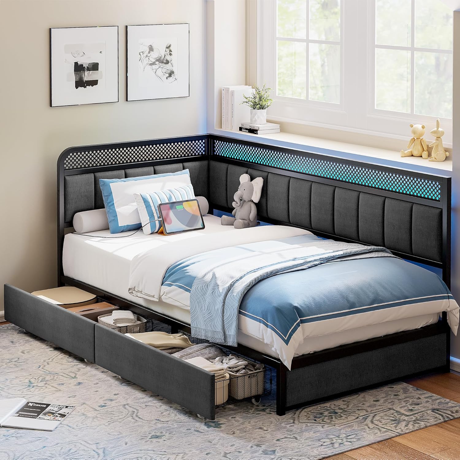 LIKIMIO Leather Corner Bed