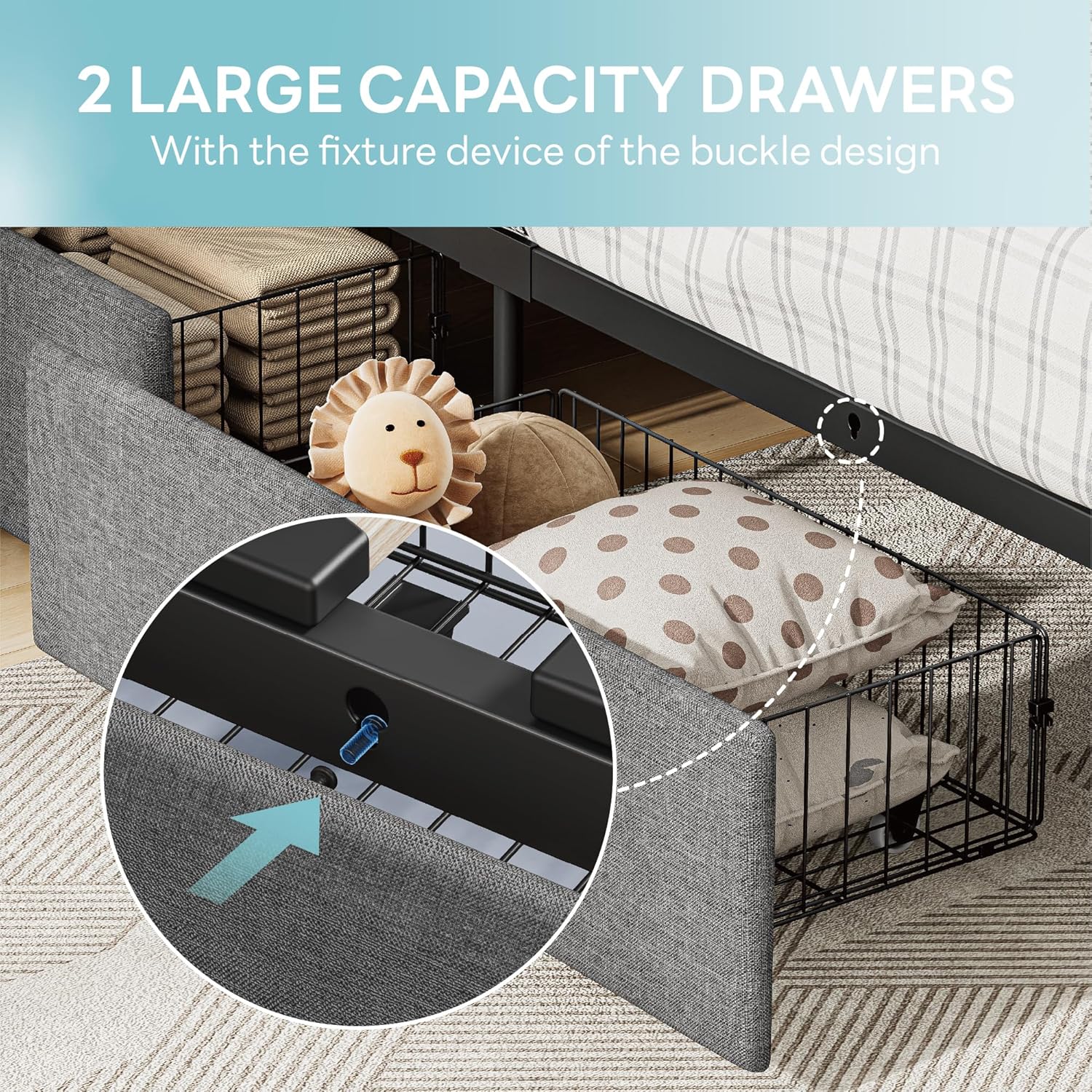 LIKIMIO Twin Bed Frame with Charging Station & LED Lights, Grey