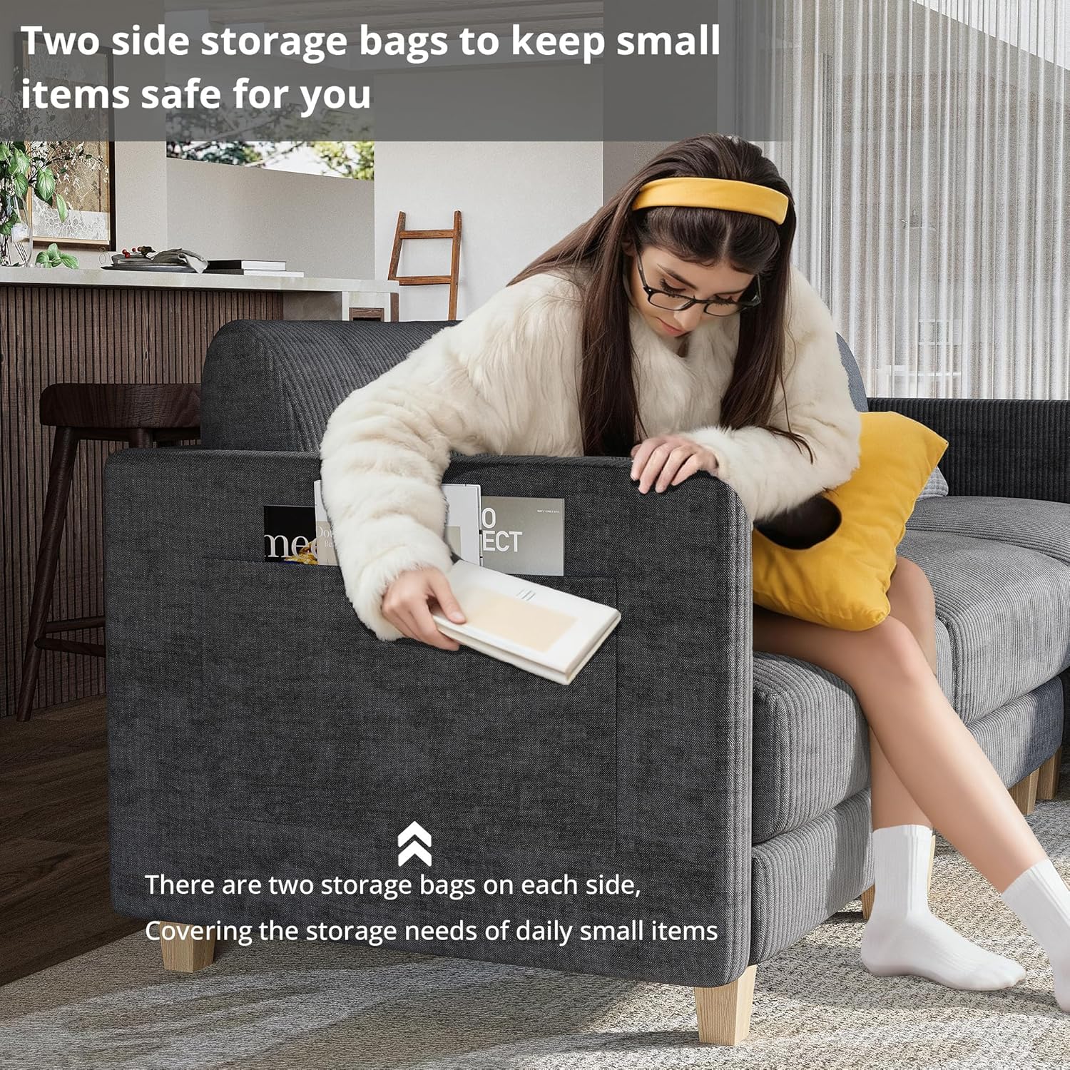 LIKIMIO L-shaped Corduroy Modular Sofa（91.1“）