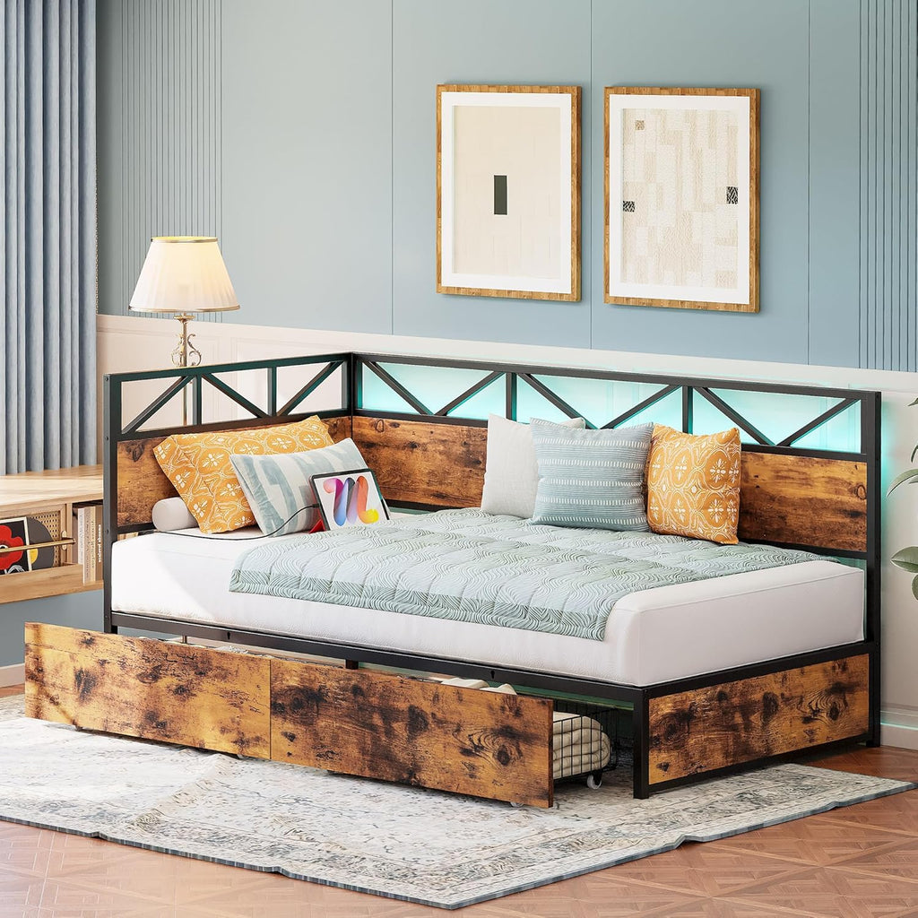 LIKIMIO Industrial Brown Storage Sofa Bed