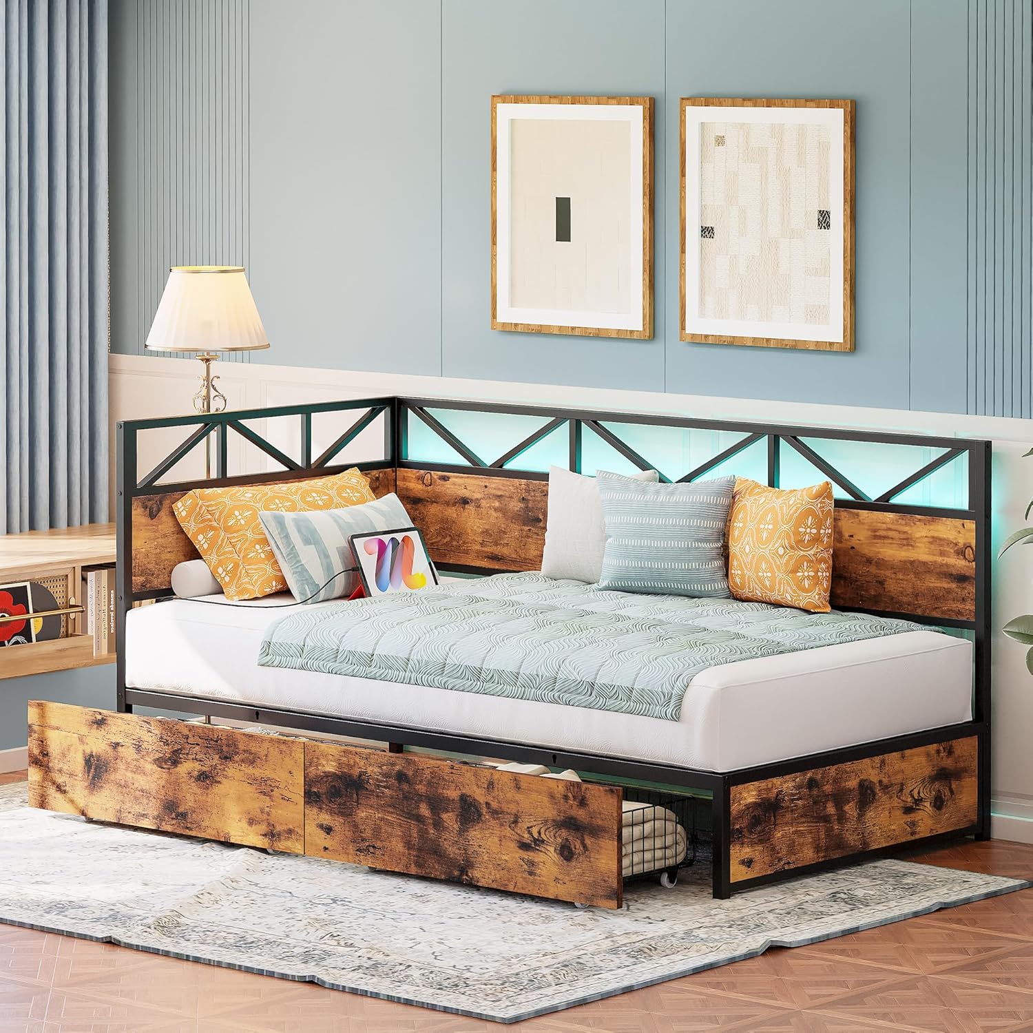 LIKIMIO Industrial Brown Storage Corner Bed
