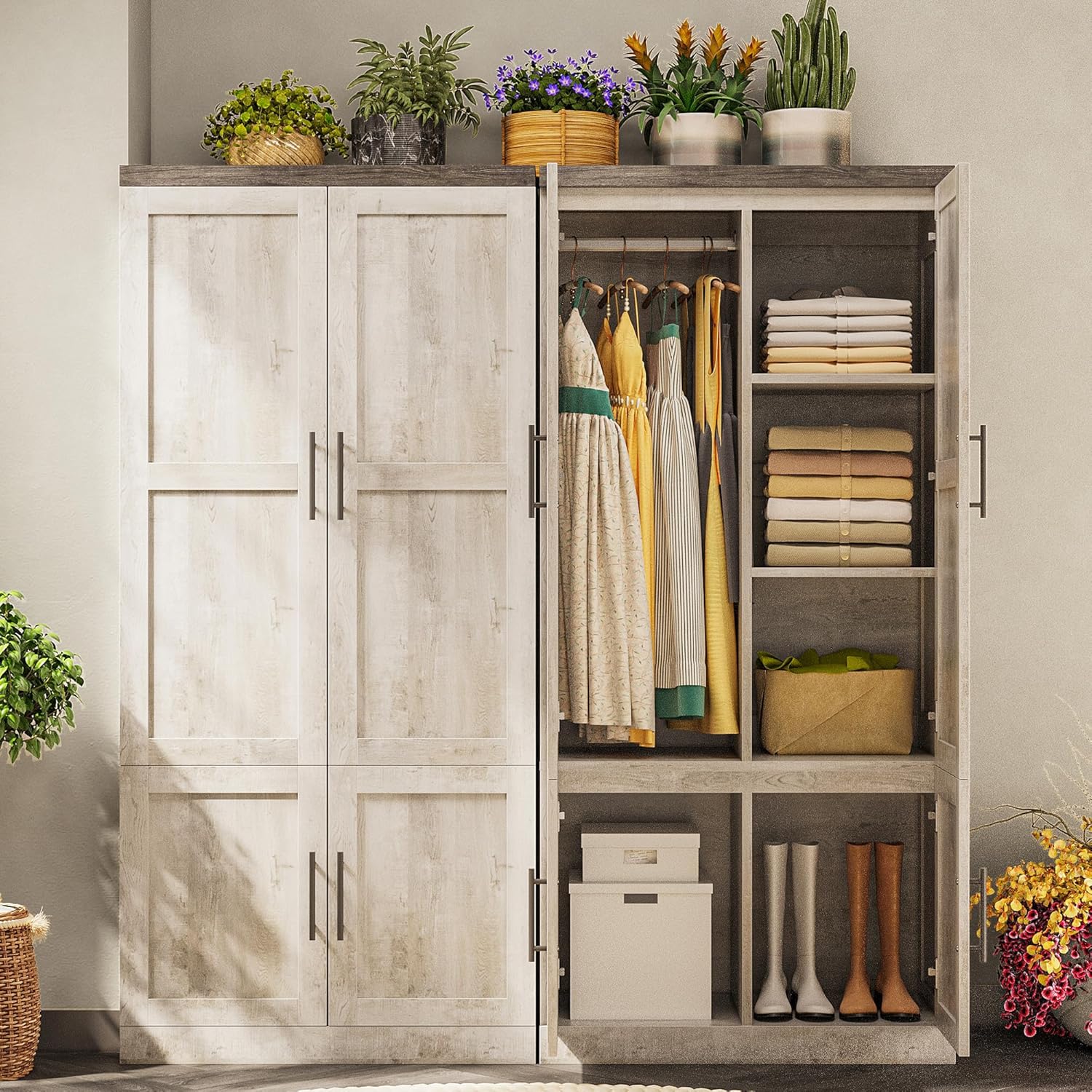 LIKIMIO Farmhouse Wardrobe Closet（70.9”）