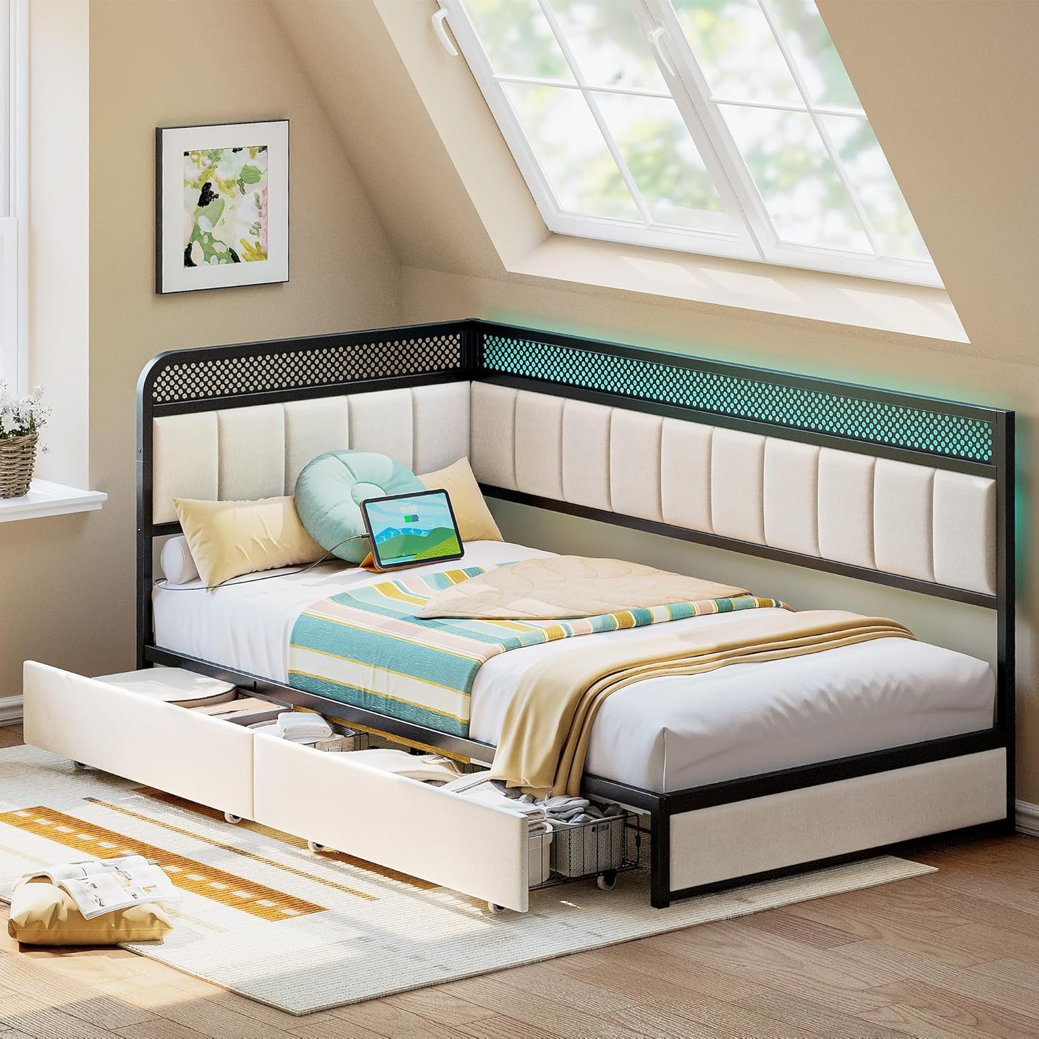 LIKIMIO Leather Corner Bed