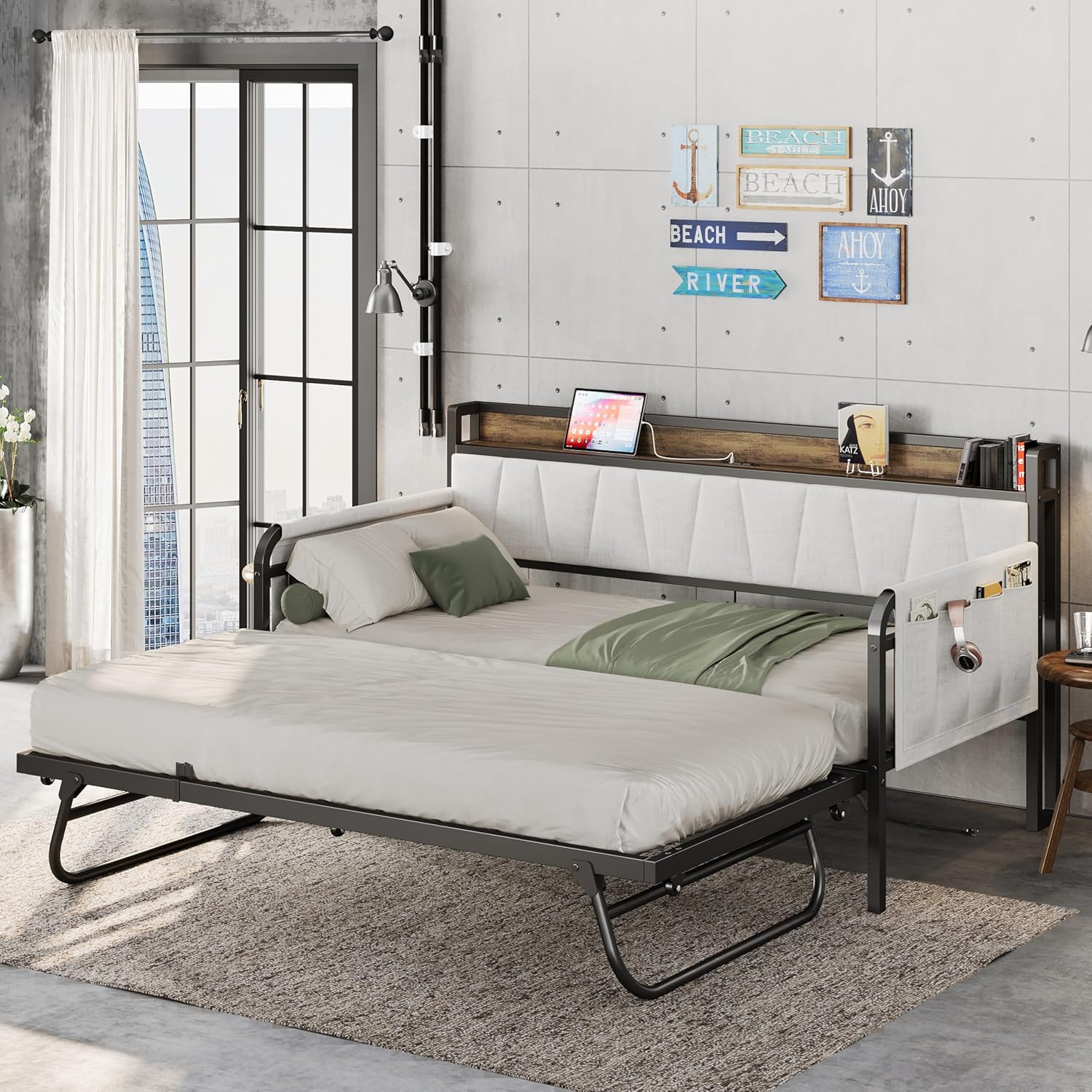 LIKIMIO Storage Trundle Sofa Bed