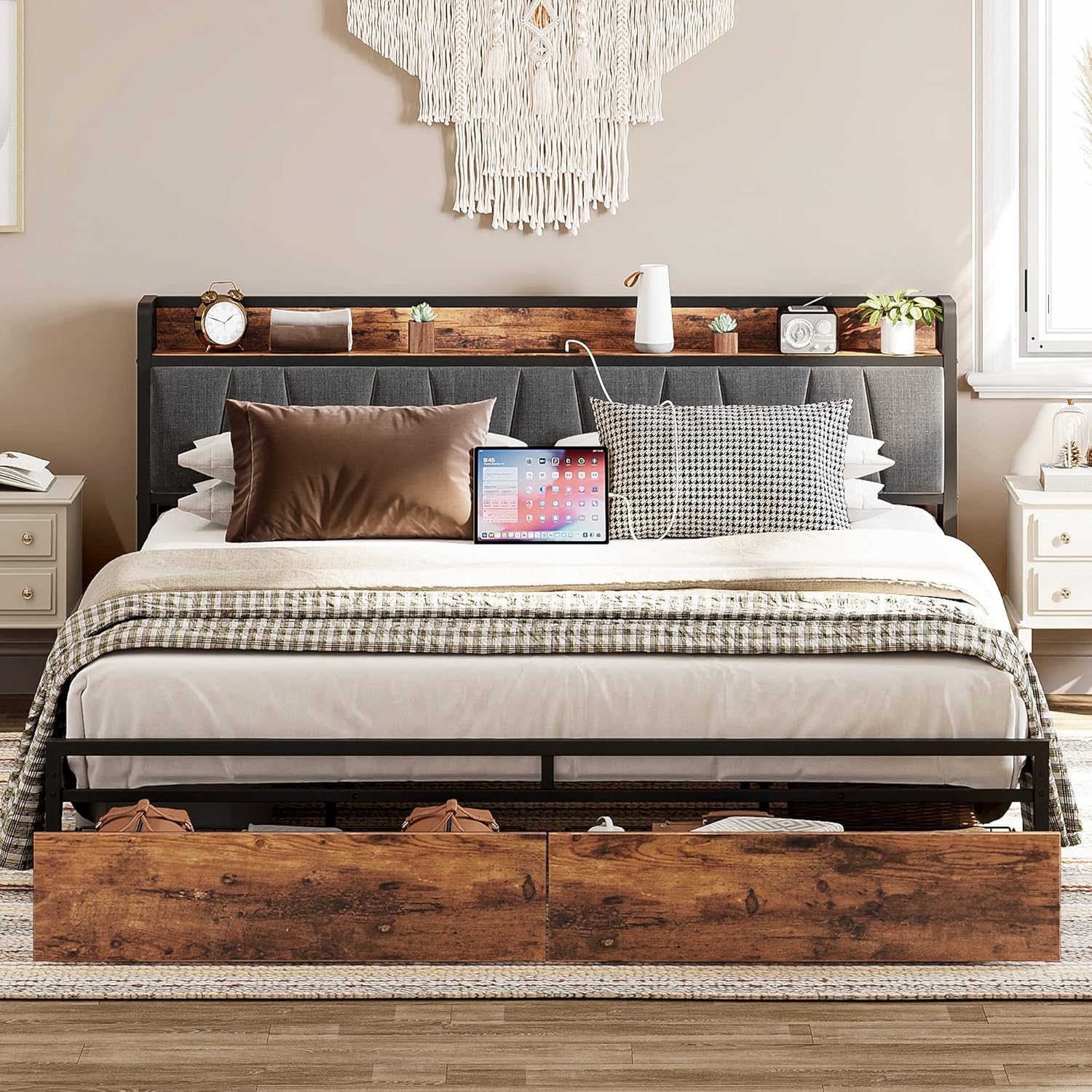 LIKIMIO Charging Storage Bed Frame