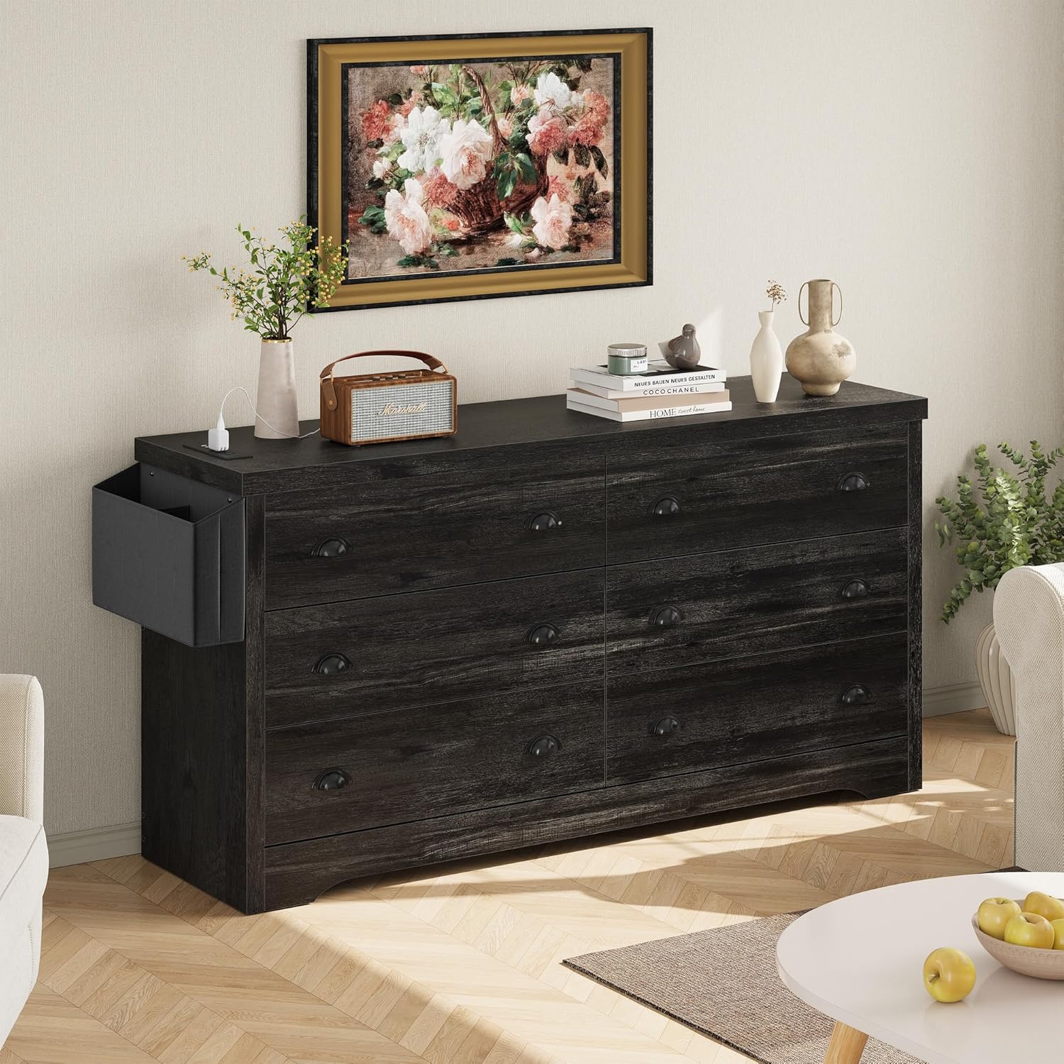 LIKIMIO 6-Drawer Charging Station MDF Board Dresser (47.2")