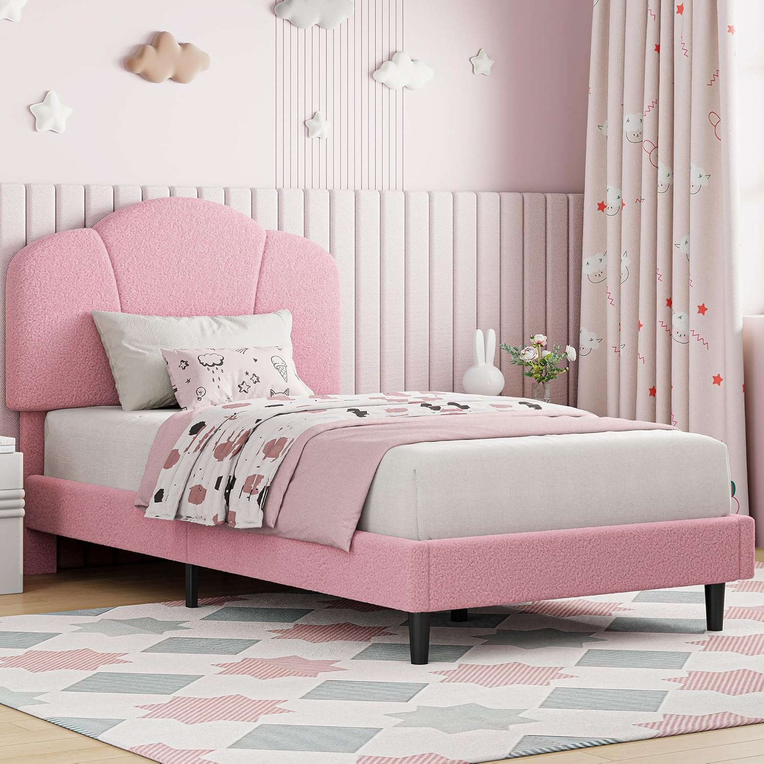 LIKIMIO Lamb Wool Headboard Bed Frame