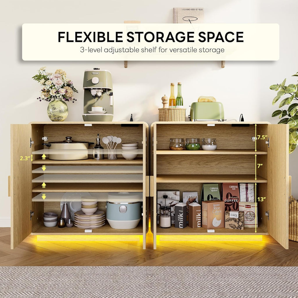 LIKIMIO Rattan Storage Cabinet with with 2 Doors and Adjustable Shelves for Kitchen, Natural