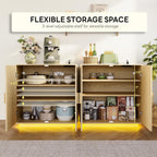 LIKIMIO Rattan Storage Cabinet with with 2 Doors and Adjustable Shelves for Kitchen, Natural