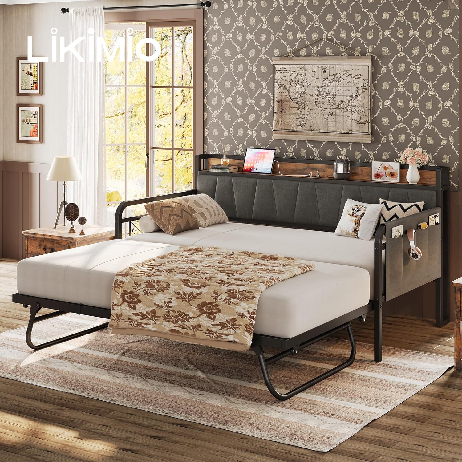 LIKIMIO Storage Trundle Sofa Bed
