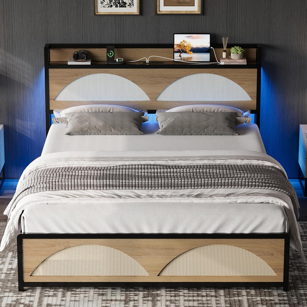 LIKIMIO Modern Architectural Design with Rattan Textures Bed Frame