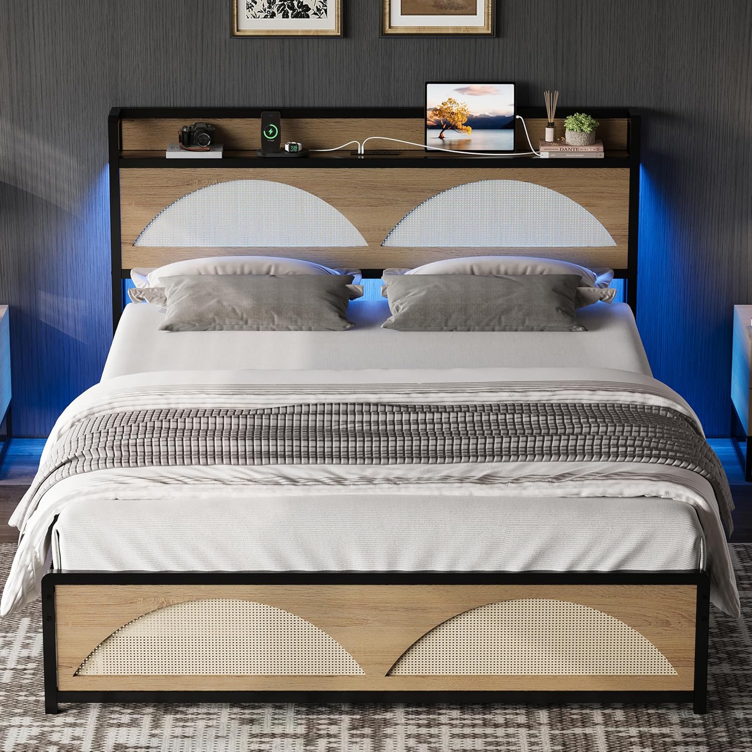 LIKIMIO Modern Architectural Design with Rattan Textures Bed Frame