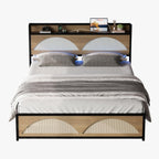 LIKIMIO Modern Architectural Design with Rattan Textures Bed Frame