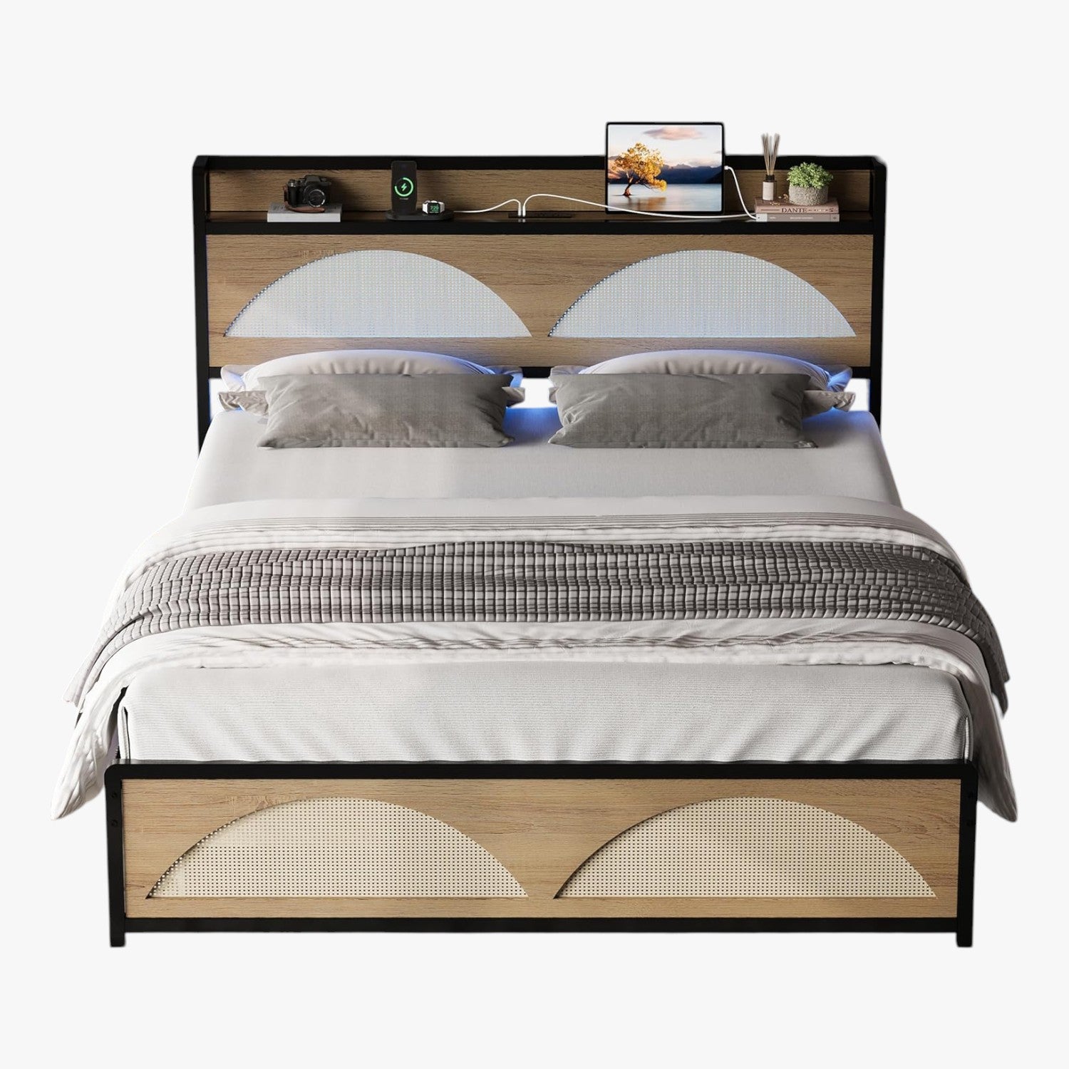 LIKIMIO Modern Architectural Design with Rattan Textures Bed Frame