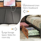 LIKIMIO California King Bed Frame with 4 Storage Drawers, Platform Bed with Charged Headboard