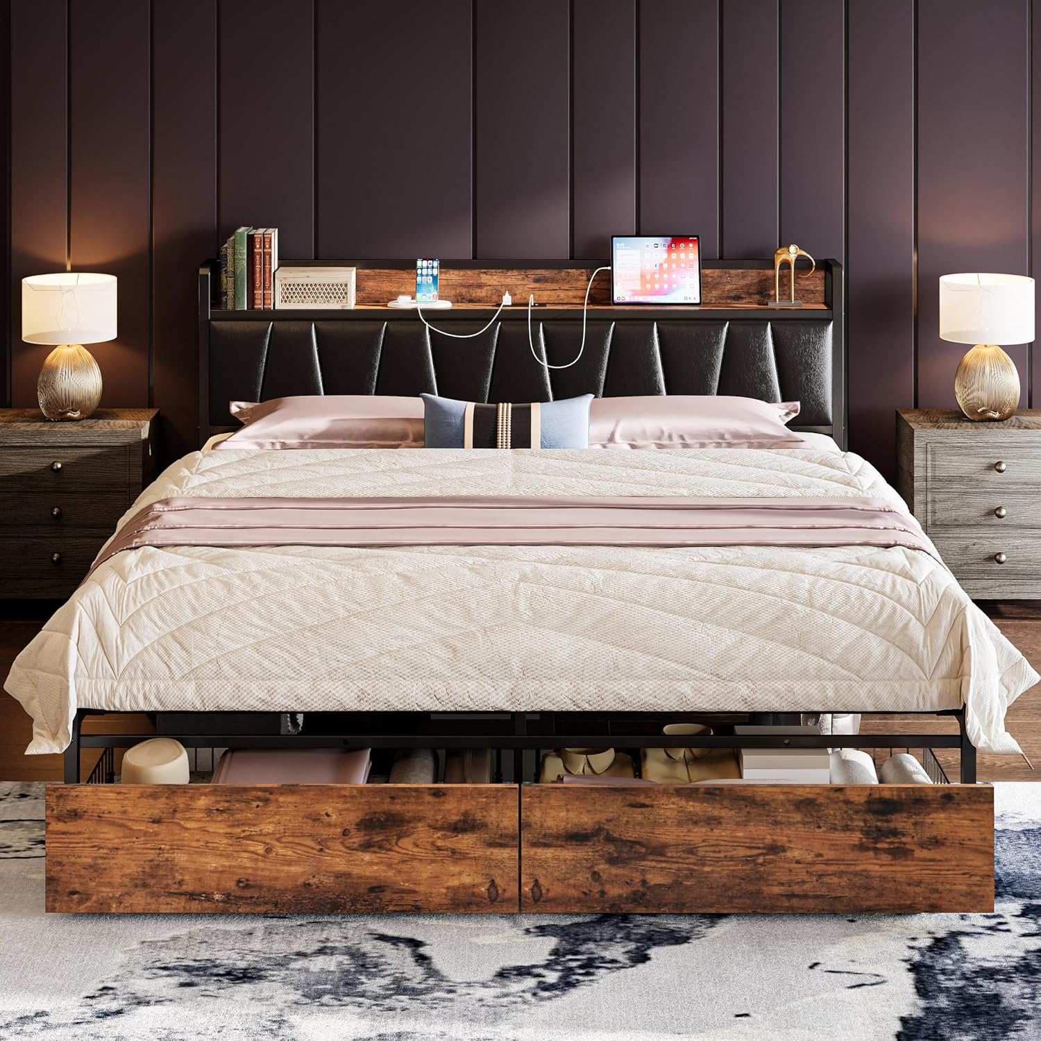 LIKIMIO Charging Storage Bed Frame