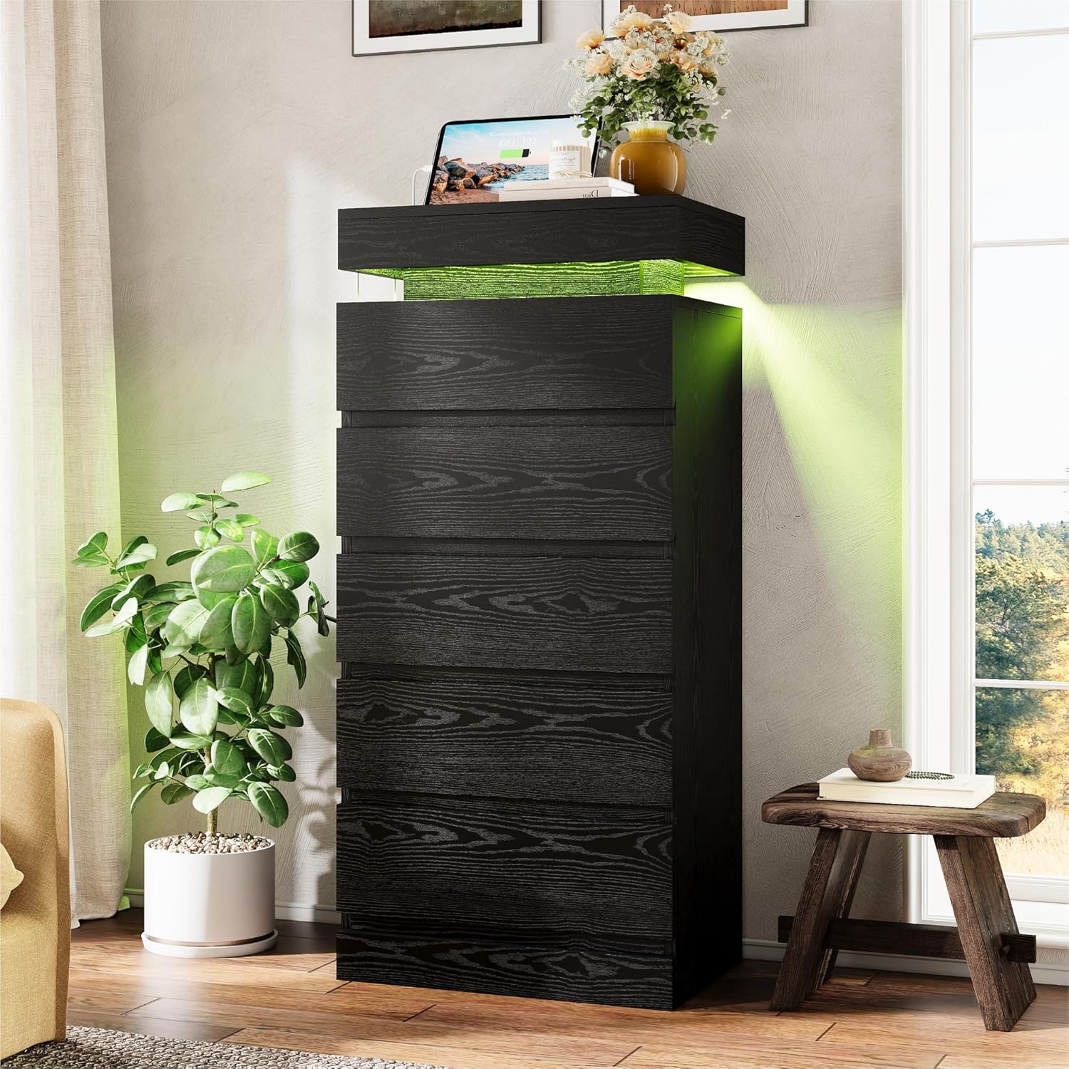 LIKIMIO Wooden 5 Drawer Tallboy (54")