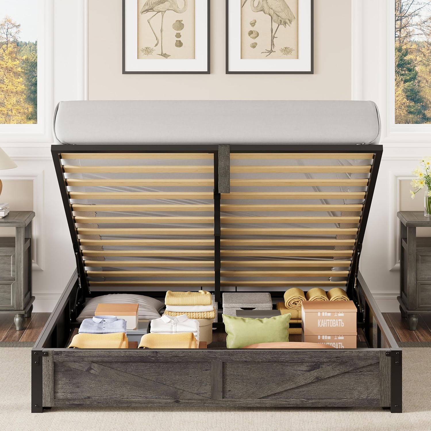 LIKIMIO Wooden Slatted Platform Bed Frame