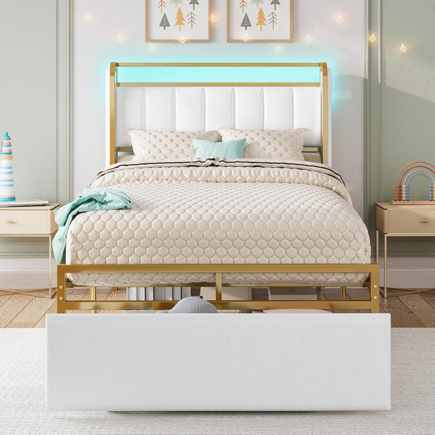 LIKIMIO Armrests Headboard & RGB Light Bed Frame